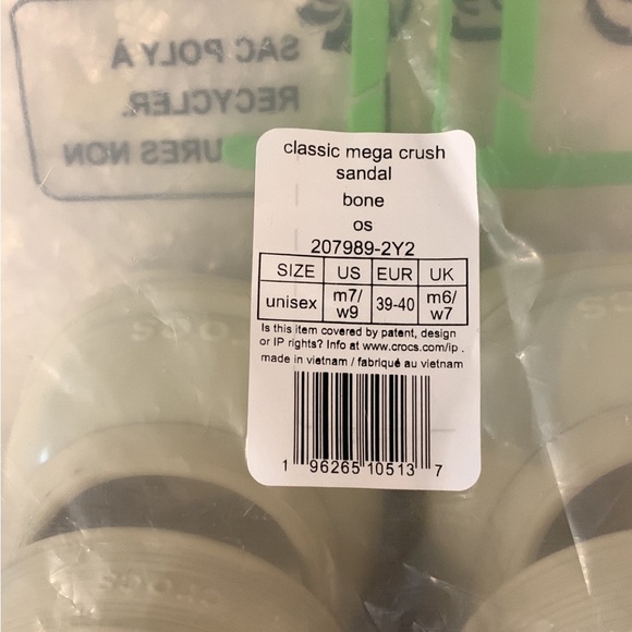 New Crocs Classic Mega Crush Sandal Sandals Bone Women 9 W9 - Picture 9 of 9